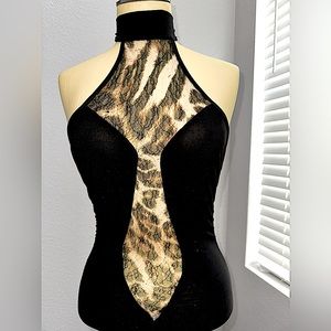 Leopard Lace Cutout Black Runched Dress